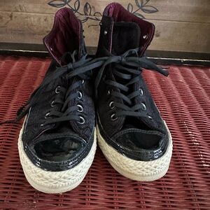 Women's Black and Studded High-Top Converse